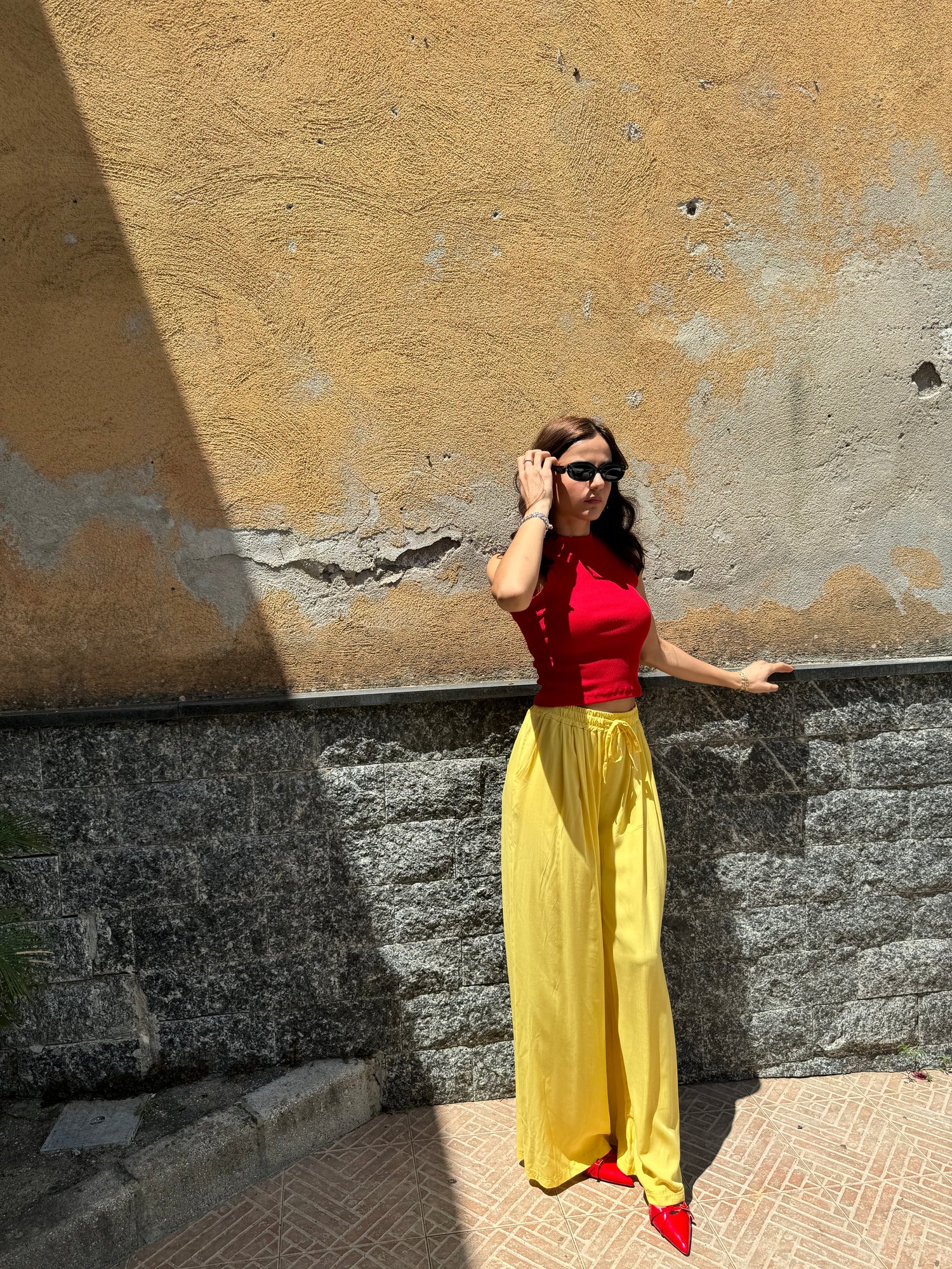 Pantalone cotone giallo