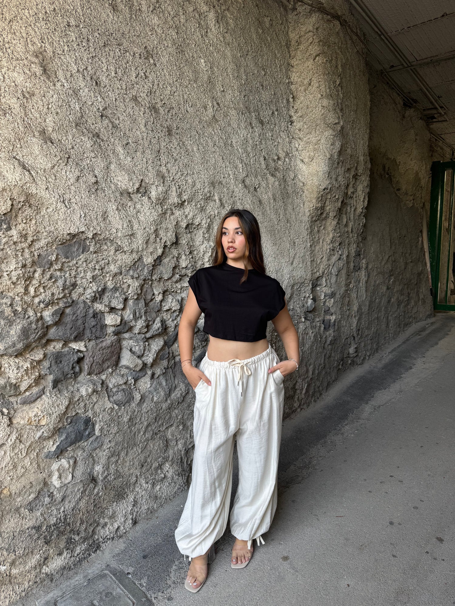 Pantalone balloon lino beige