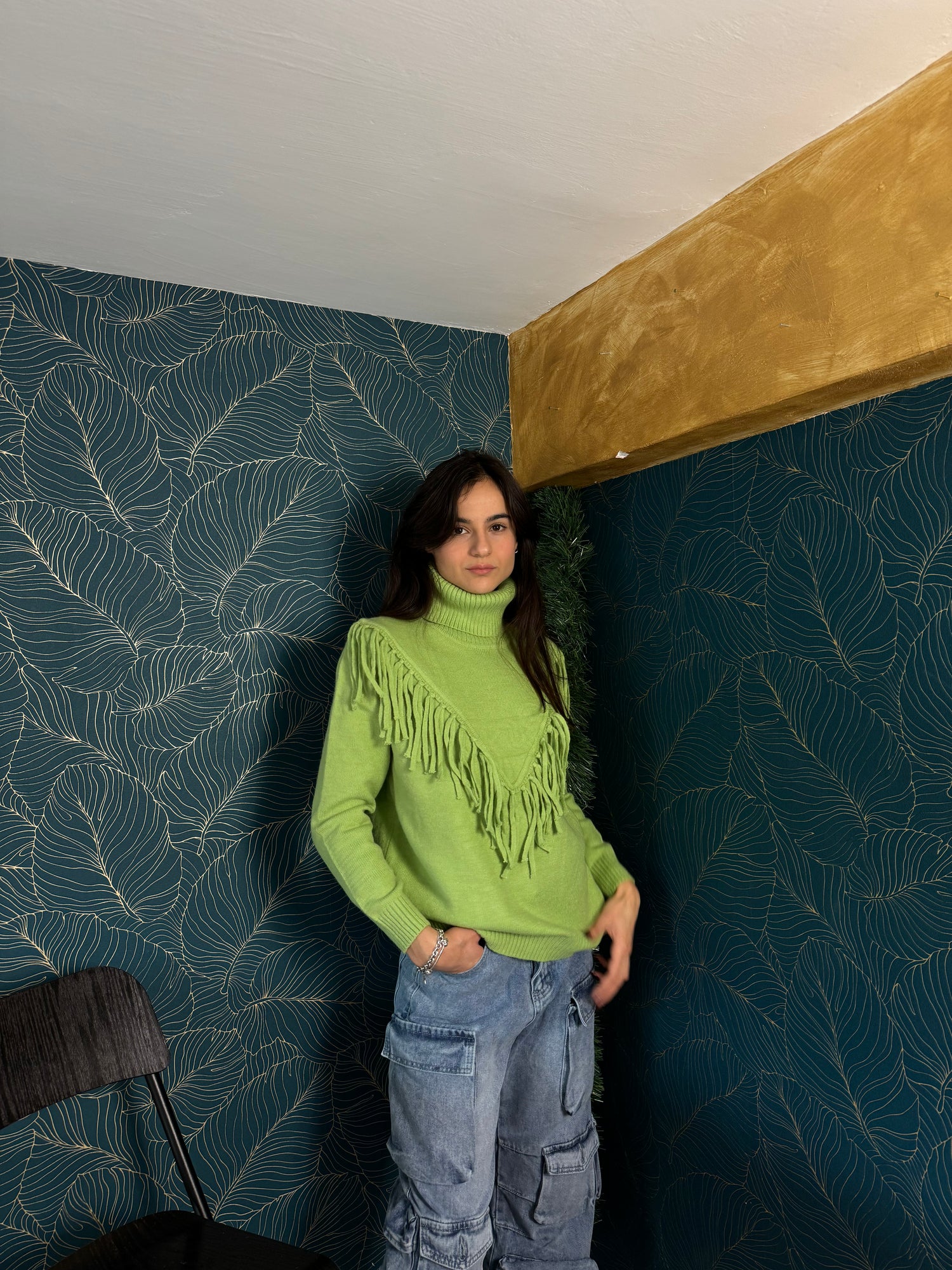 Maglione frange verde