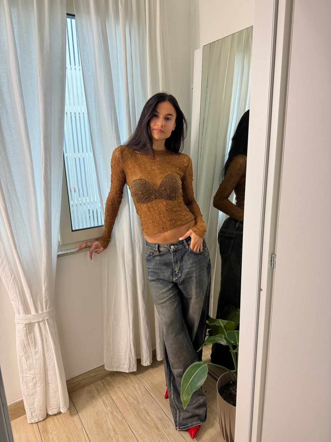 Maglia traforata marrone - Wonderstyle