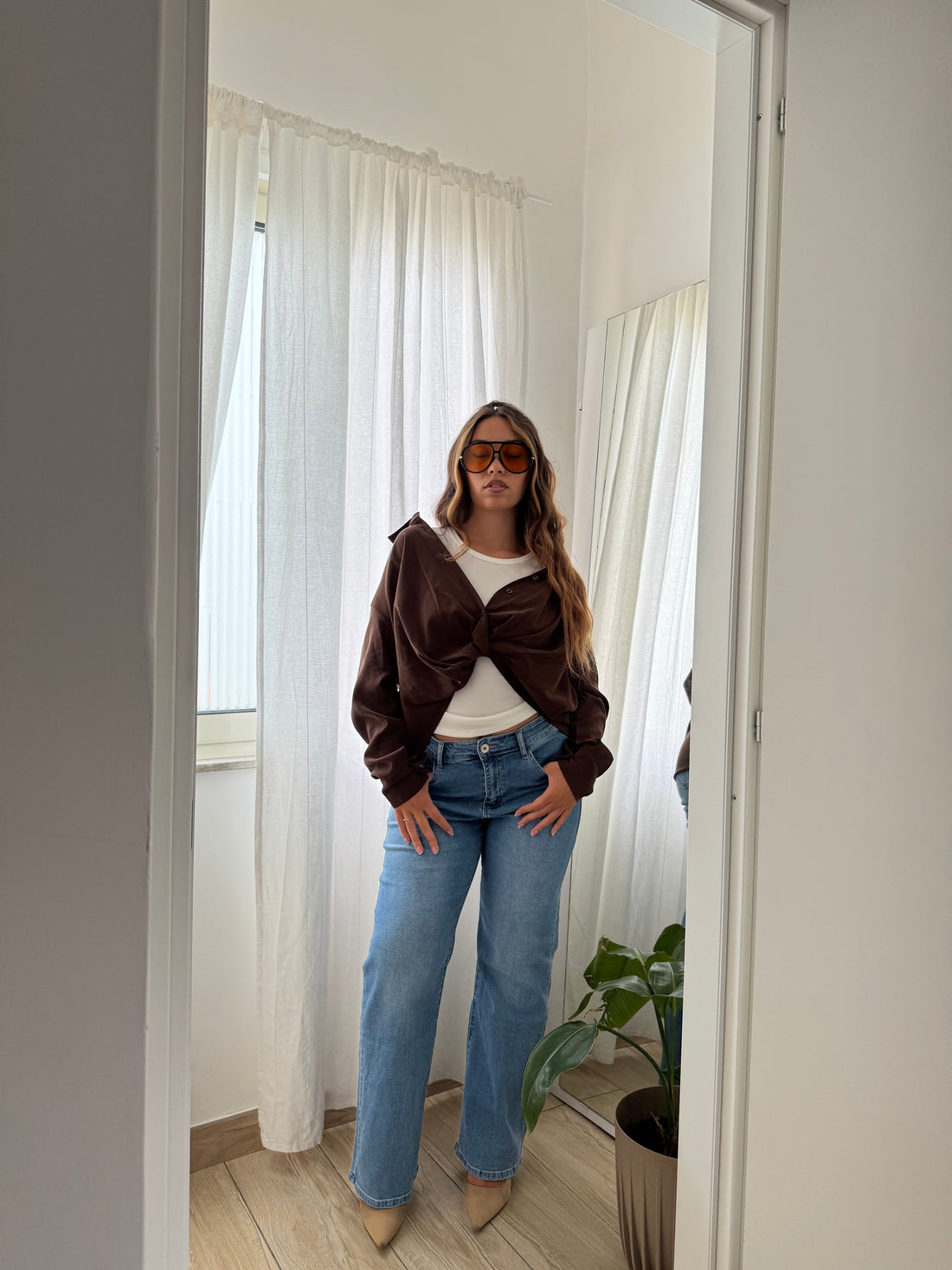 Set Canotta e camicia marrone