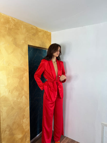 Tailleur satin rosso