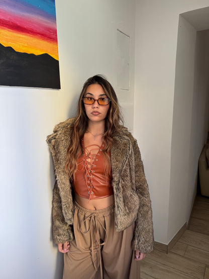 Pelliccia crop marrone - Wonderstyle
