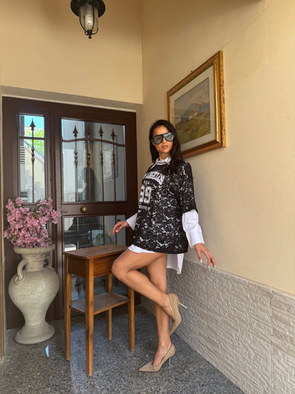 T-shirt camicia lace nera