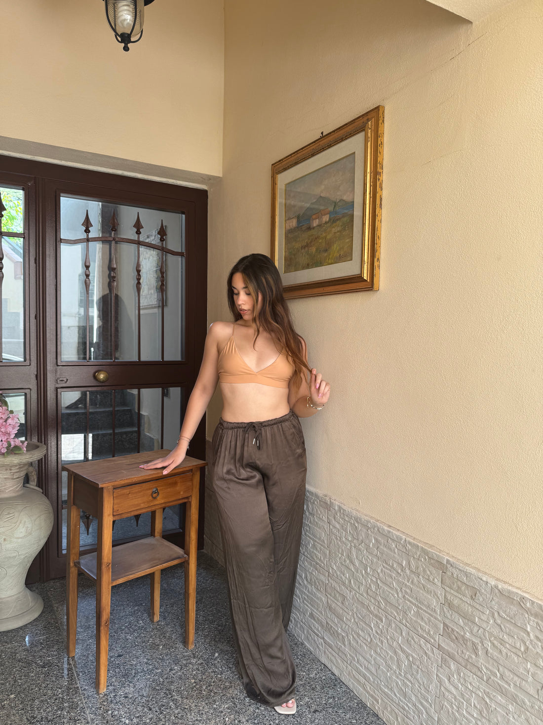 Pantalone satin marrone