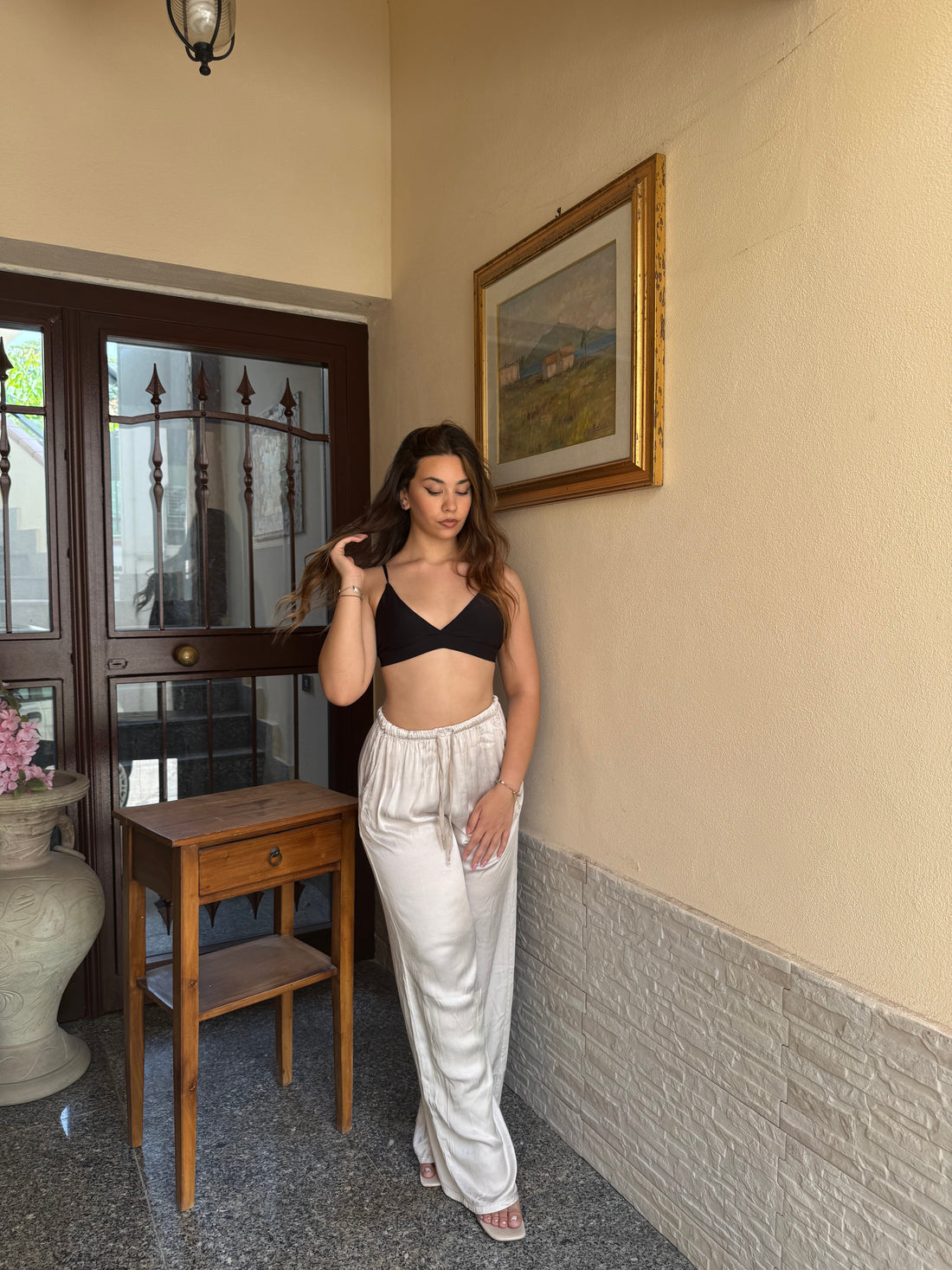 Pantalone satin beige