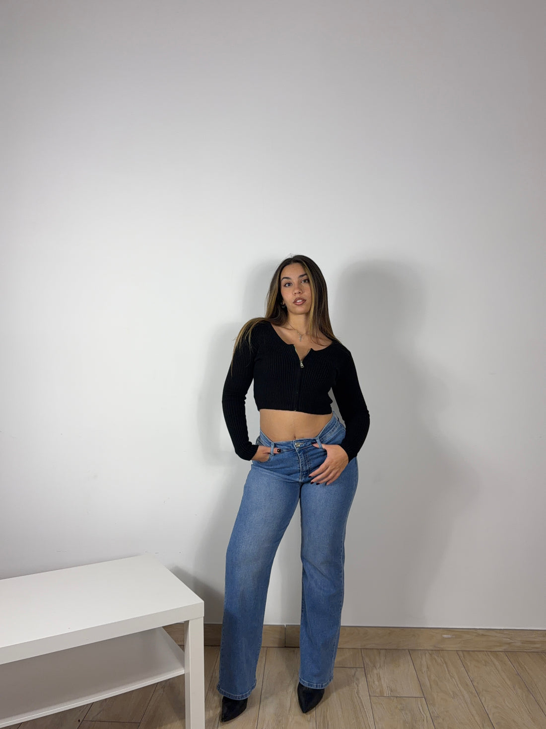 Cardigan crop zip Nero