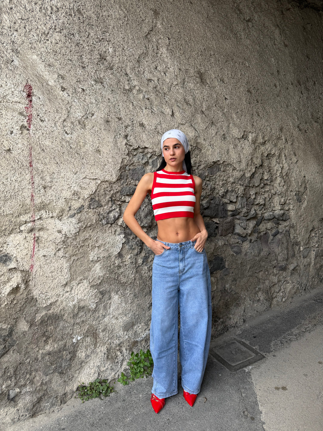 Top righe bianco rosse