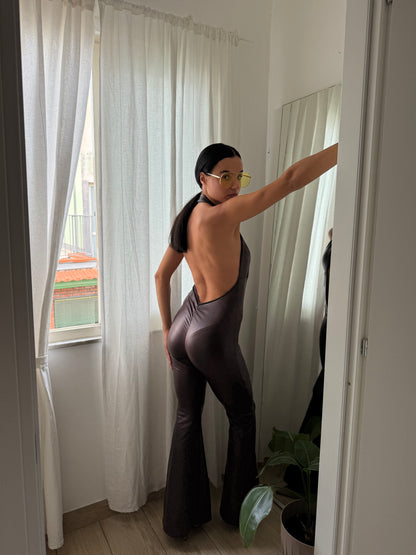 Tuta ecopelle marrone