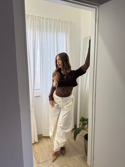 T-shirt body pizzo marrone - Wonderstyle