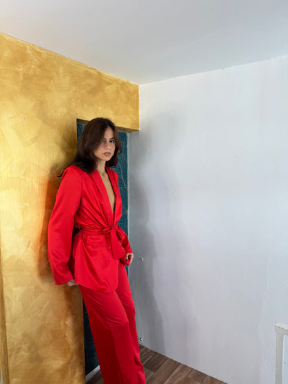 Tailleur satin rosso