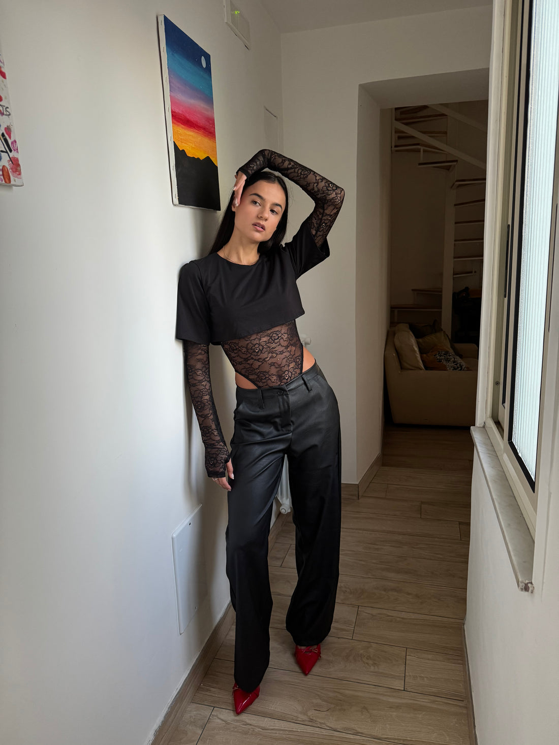 T-SHIRT BODY PIZZO NERO