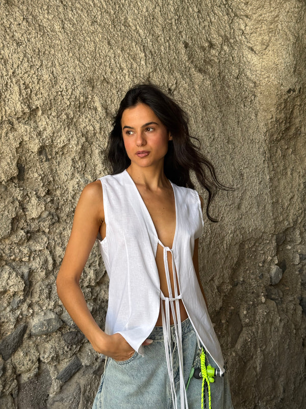 Gilet oversize Lino bianco - Wonderstyle