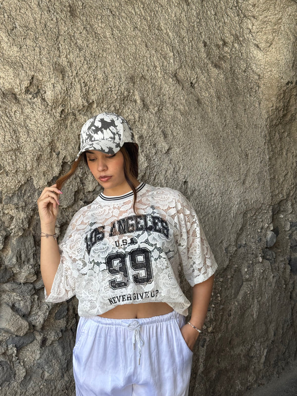 T-shirt camicia lace bianca - Wonderstyle