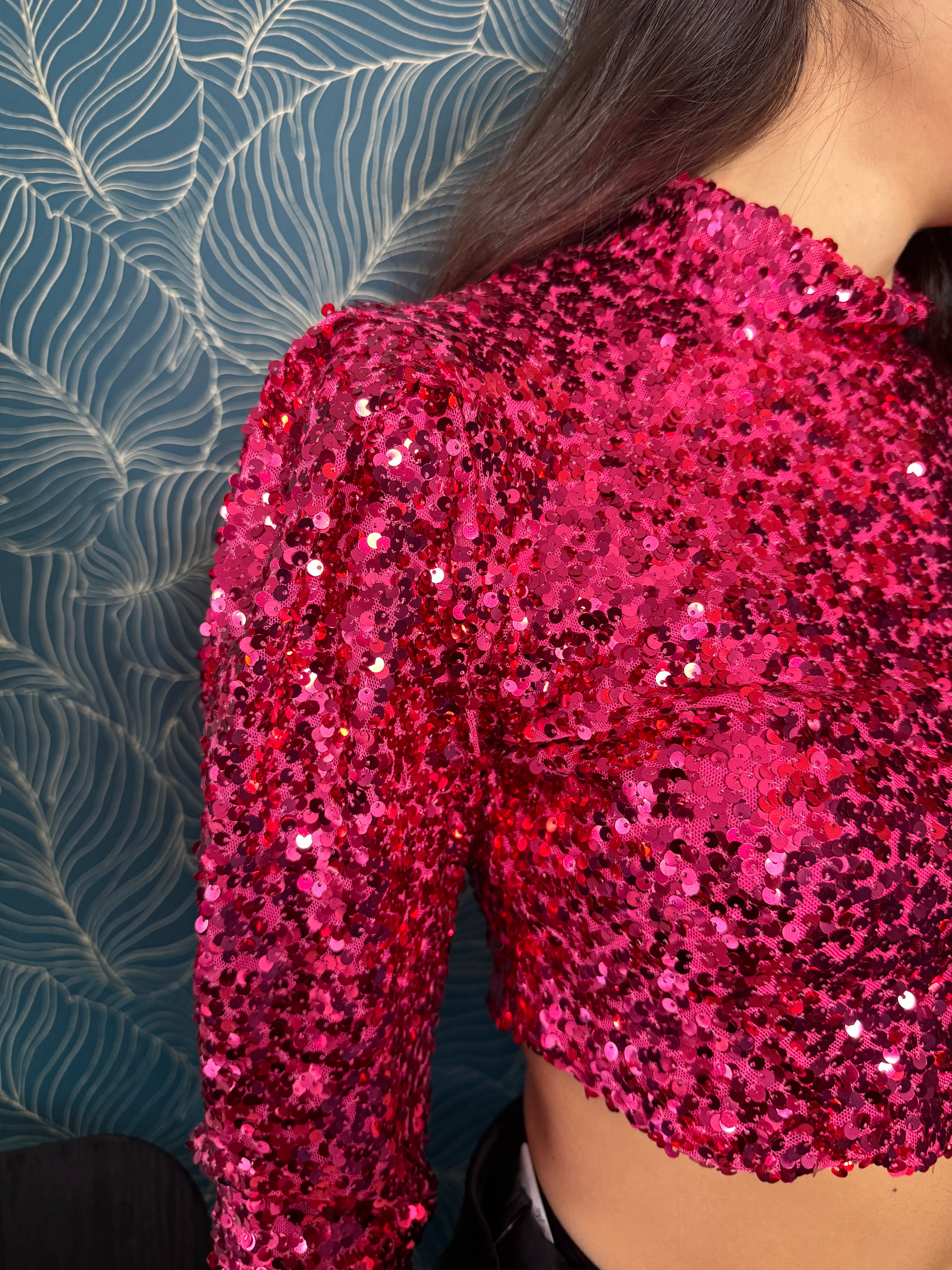 Top paillettes fucsia