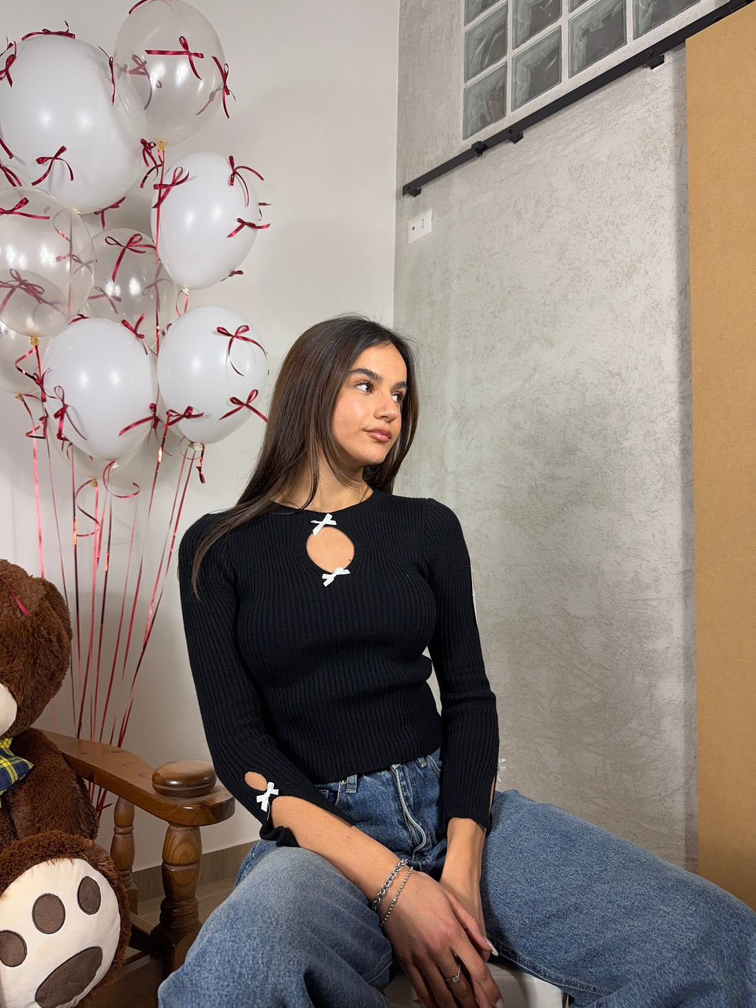 Maglioncino ribbon nero - Wonderstyle