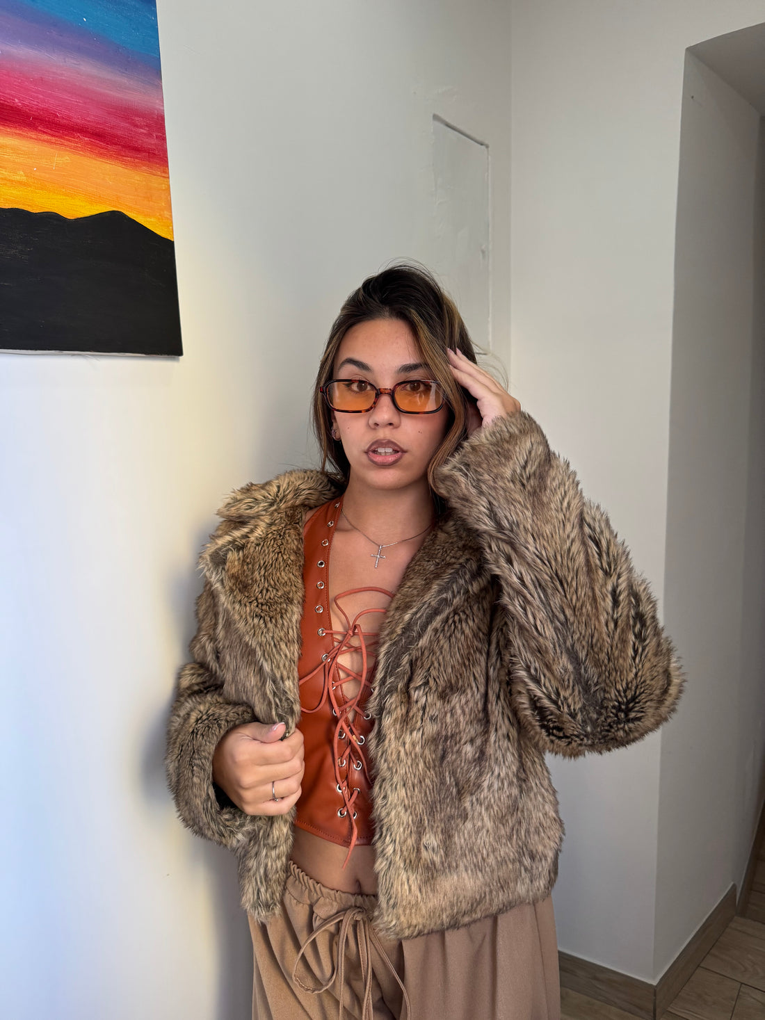 Pelliccia crop marrone - Wonderstyle