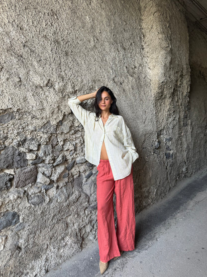 Pantalone lino corallo