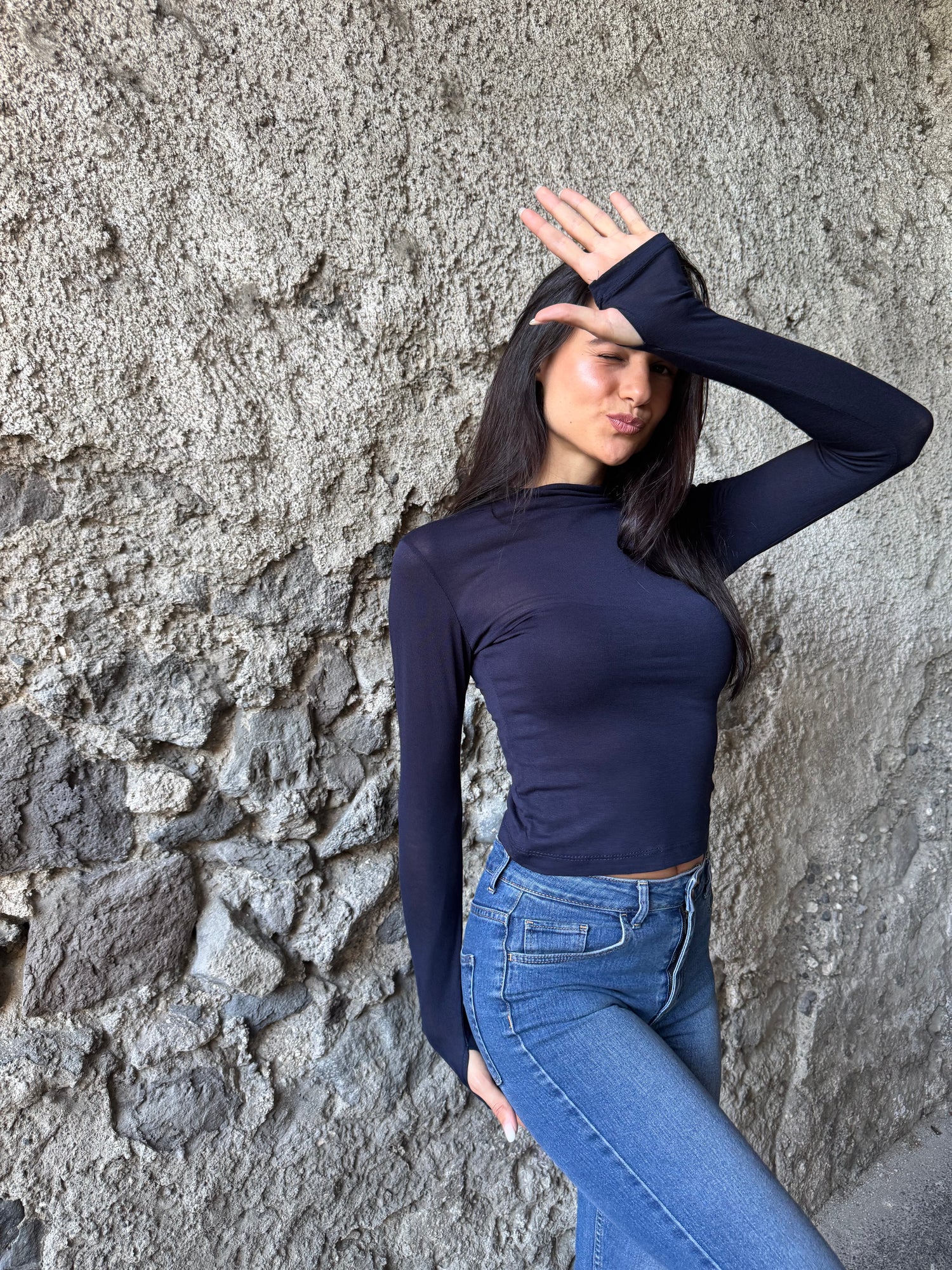 Maglia slim blu