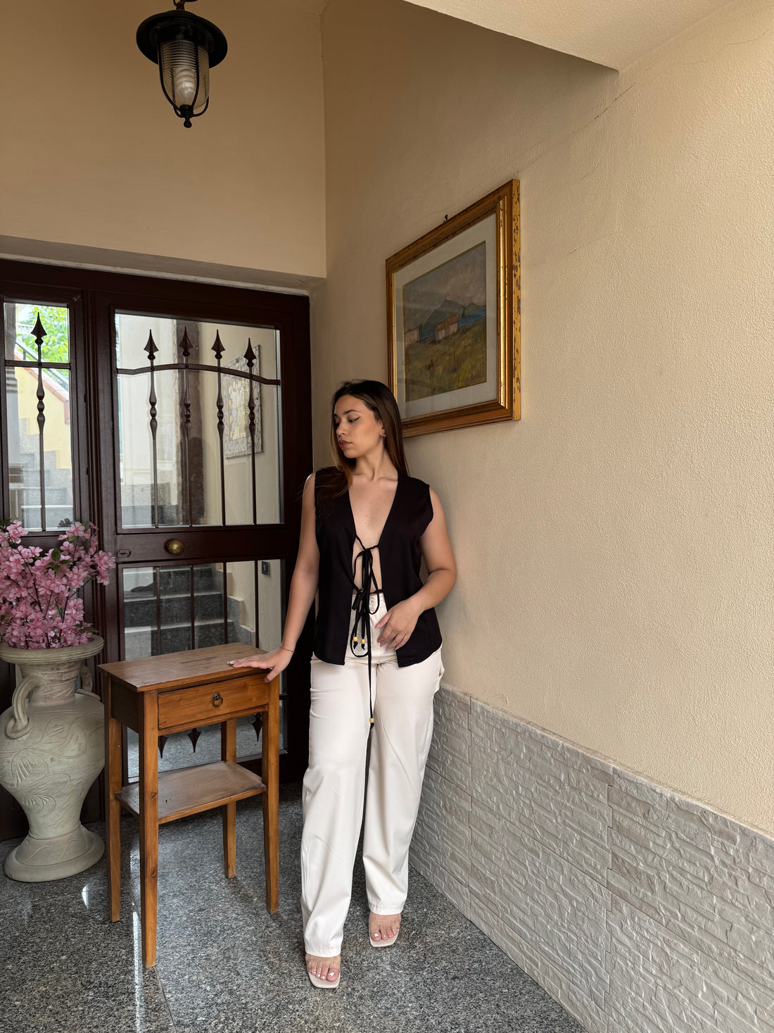 Gilet oversize Lino nero - Wonderstyle