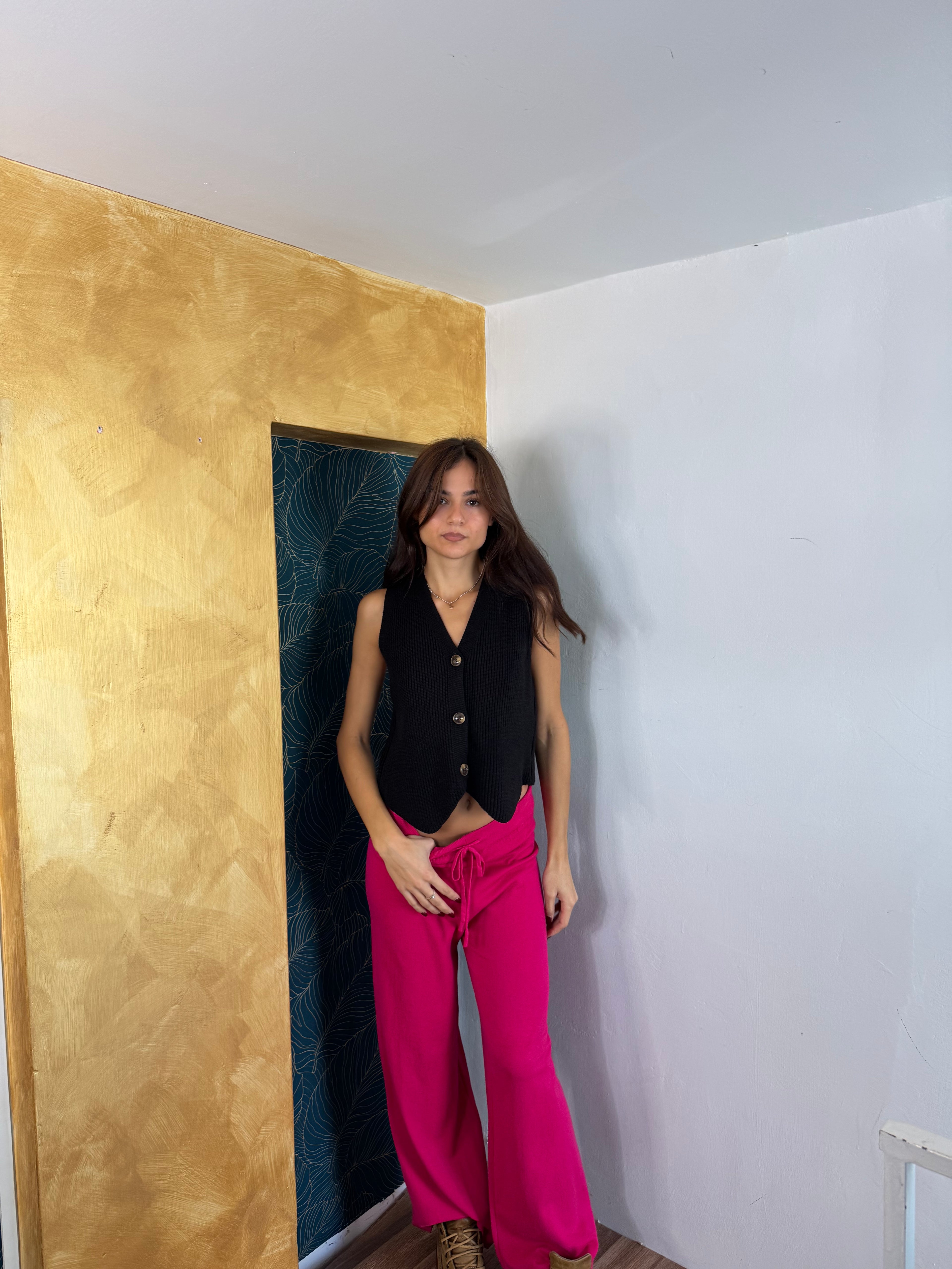 Pantalone lana fucsia