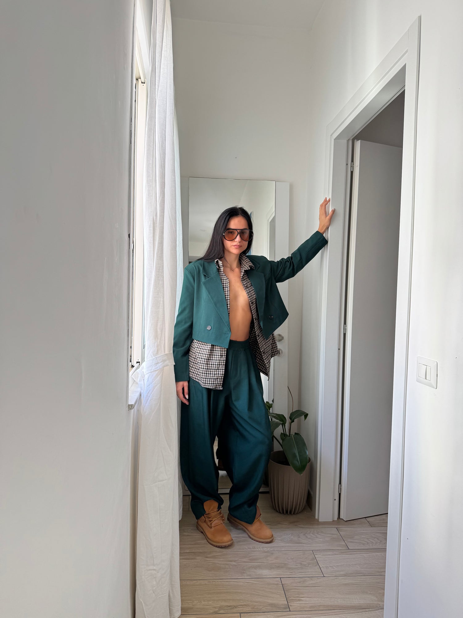 Tailleur cropped verde
