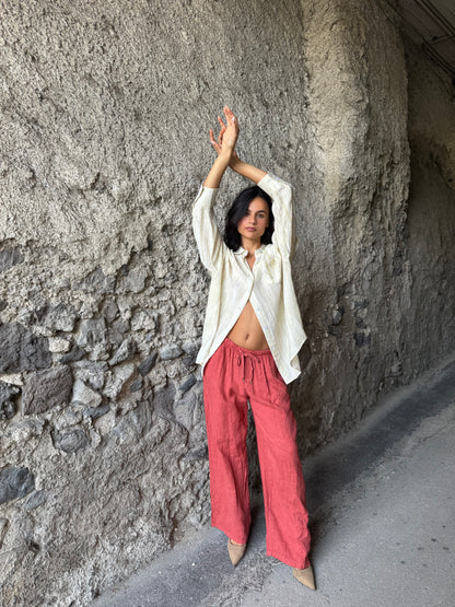 Pantalone lino corallo
