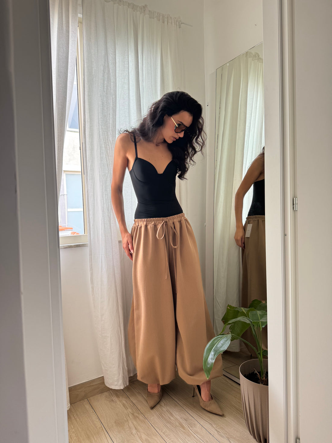 Pantalone a sbuffo cammello