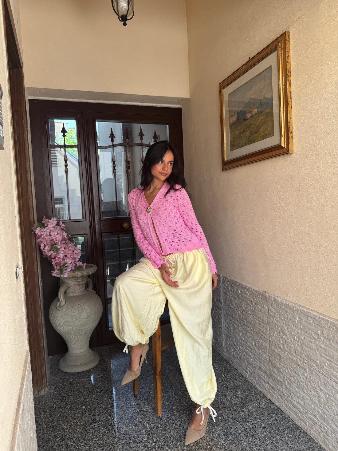 Maglia filo rosa