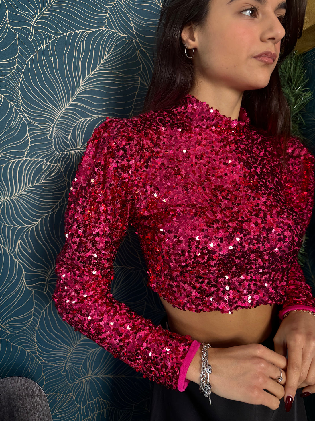 Top paillettes fucsia