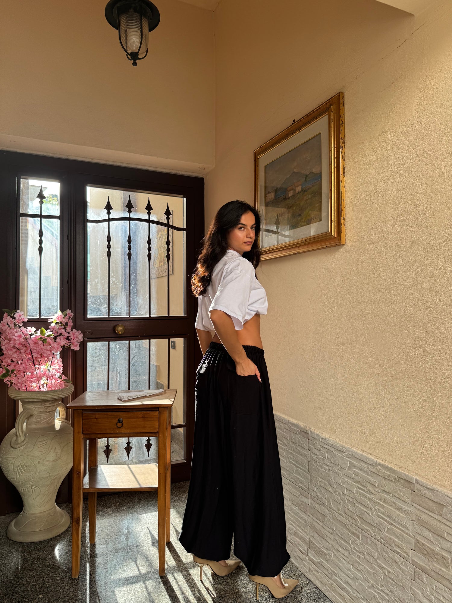 Pantalone balloon lino nero