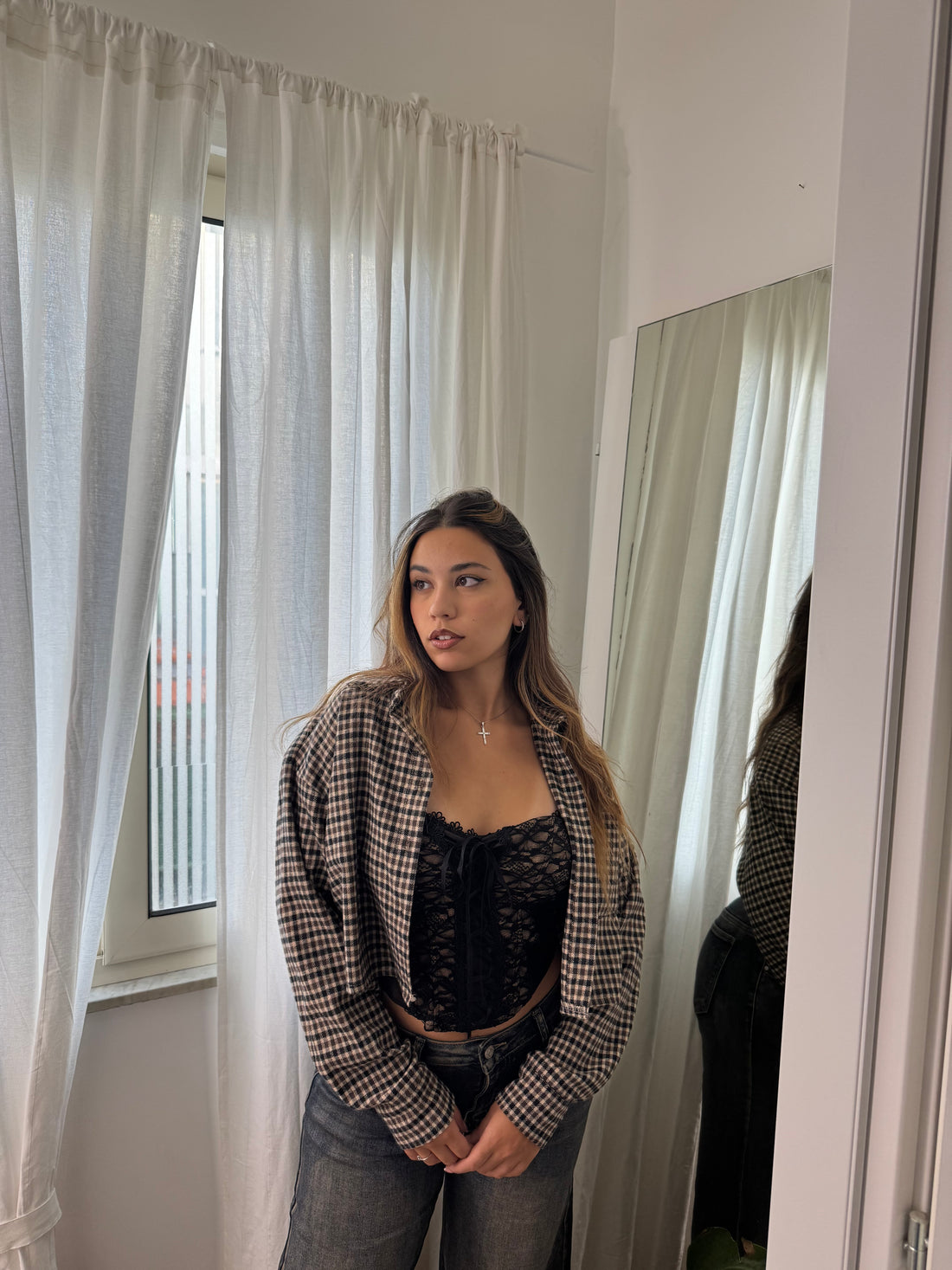 Camicia flanella marrone crop - Wonderstyle