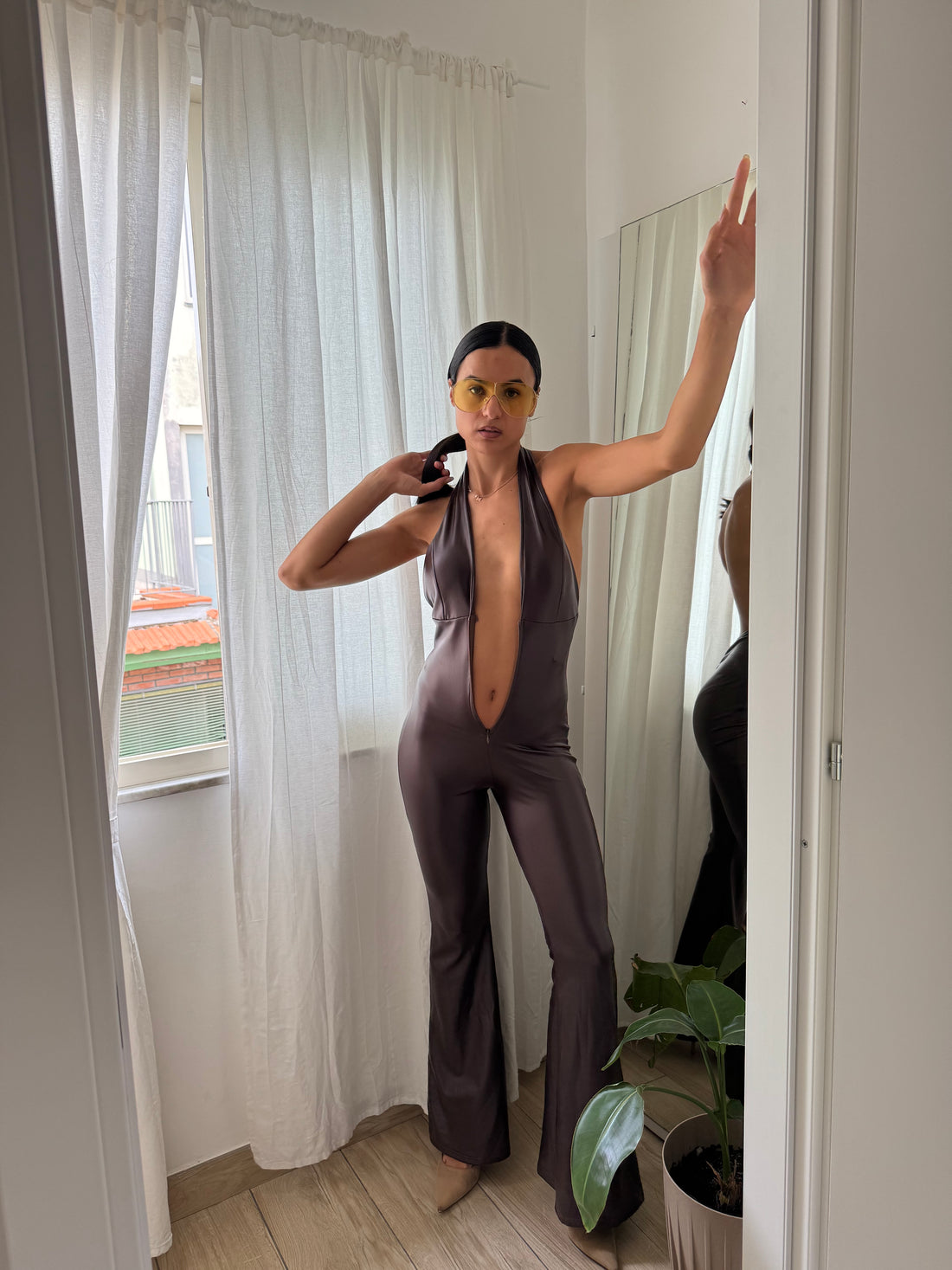 Tuta ecopelle marrone