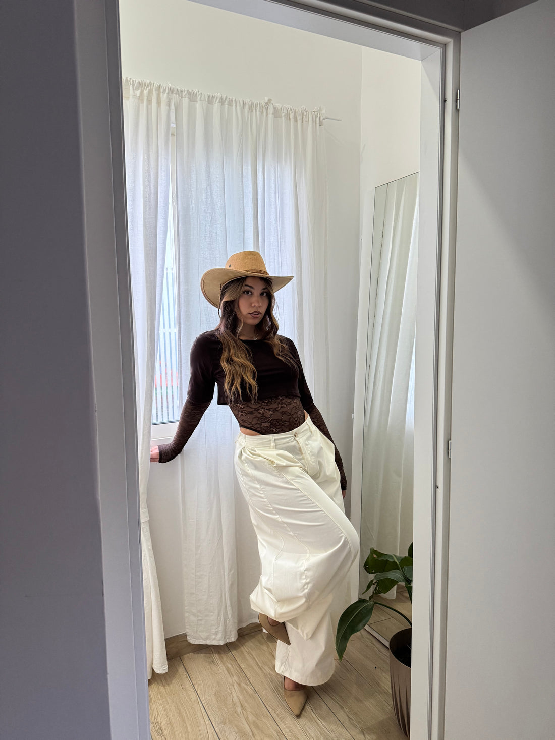 T-shirt body pizzo marrone - Wonderstyle