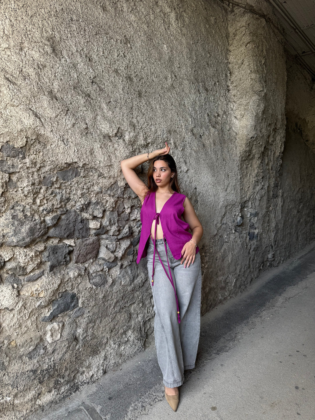 Gilet oversize Lino Magenta