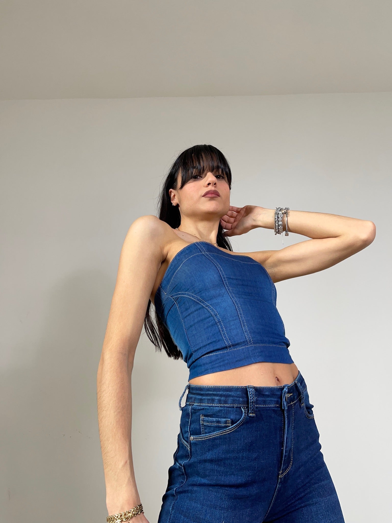 Top corsetto denim